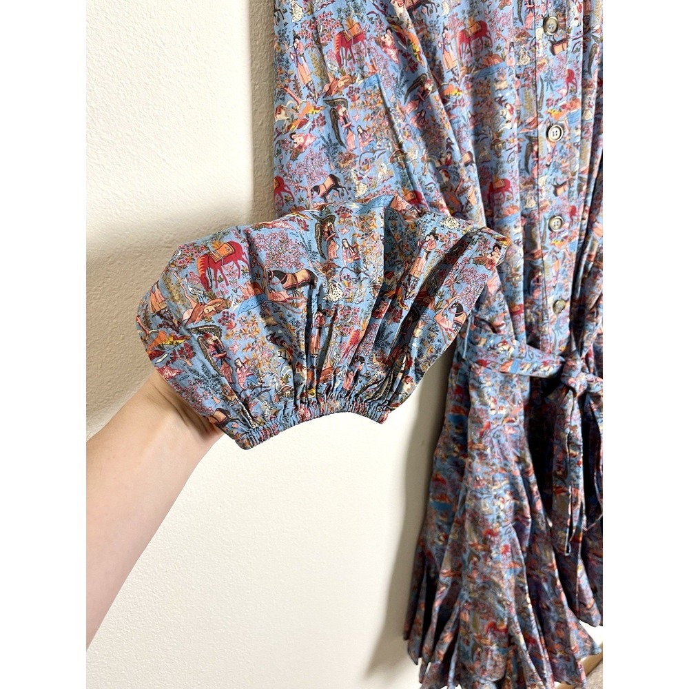 RHODE Emma Dress Midnight Garden Blue Tie Waist Flutter Hem Toile Print M - Picture 5 of 15